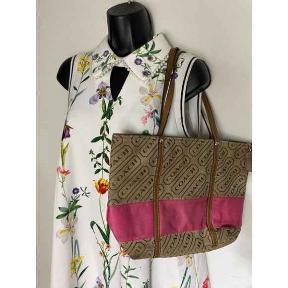 COACH Large Tan Brown Pink Tote Bag Msrp $350 - Picture 9 of 13